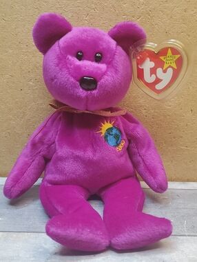Ty Millennium Fuchsia Plush Bear with Embroidered Globe and Sun